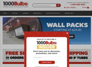 How 1000bulbs.com looks like on a tablet such as an iPad.