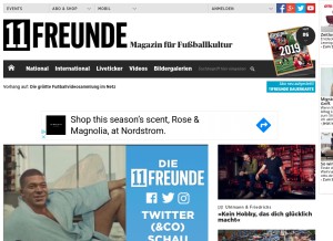 How 11freunde.de looks like on a tablet such as an iPad.