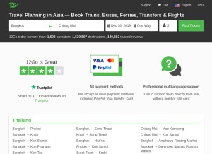 How 12go.asia looks like on a tablet such as an iPad.