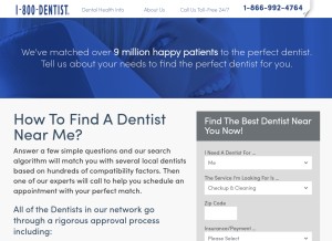 How 1800dentist.com looks like on a tablet such as an iPad.