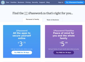 How 1password.ca looks like on a tablet such as an iPad.