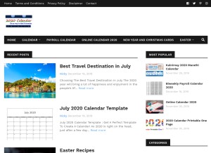 How 2020calendar.org looks like on a tablet such as an iPad.