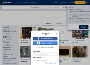 How 2dehands.be looks like on a tablet such as an iPad.