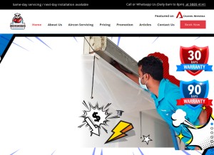 How 338aircon.sg looks like on a tablet such as an iPad.