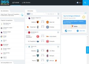 How 365scores.com looks like on a tablet such as an iPad.