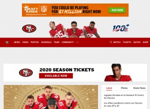 How 49ers.com looks like on a tablet such as an iPad.