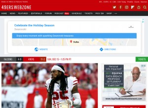 How 49erswebzone.com looks like on a tablet such as an iPad.