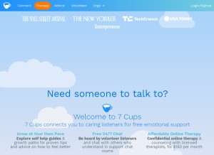 How 7cups.com looks like on a tablet such as an iPad.