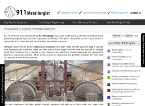 How 911metallurgist.com looks like on a tablet such as an iPad.