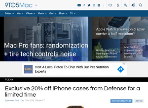How 9to5mac.com looks like on a tablet such as an iPad.