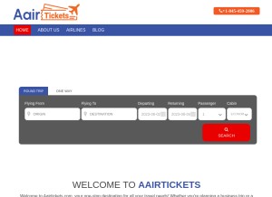 How aairtickets.com looks like on a tablet such as an iPad.