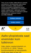 How aalto.fi looks like on a mobile device such as an iPhone.