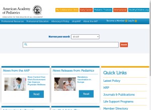 How aap.org looks like on a tablet such as an iPad.