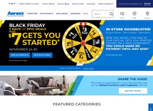 How aarons.com looks like on a tablet such as an iPad.