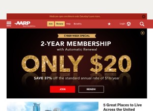 How aarp.org looks like on a tablet such as an iPad.