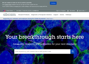 How abcam.com looks like on a tablet such as an iPad.
