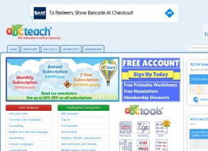 How abcteach.com looks like on a tablet such as an iPad.