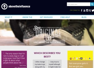 How abovetheinfluence.com looks like on a tablet such as an iPad.