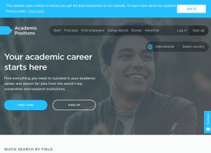 How academicpositions.com looks like on a tablet such as an iPad.