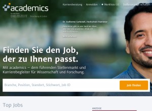 How academics.de looks like on a tablet such as an iPad.
