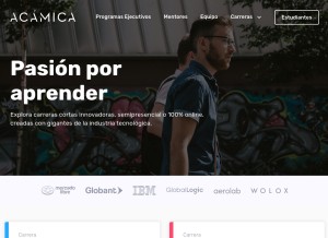 How acamica.com looks like on a tablet such as an iPad.