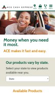 How acecashexpress.com looks like on a mobile device such as an iPhone.