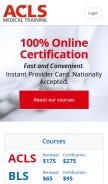 How aclsmedicaltraining.com looks like on a mobile device such as an iPhone.