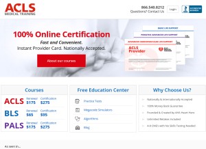 How aclsmedicaltraining.com looks like on a tablet such as an iPad.
