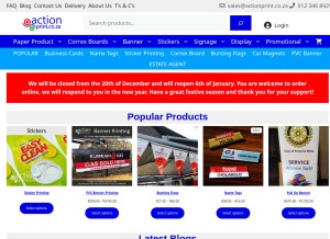 How actionprint.co.za looks like on a tablet such as an iPad.