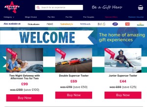 How activitysuperstore.com looks like on a tablet such as an iPad.