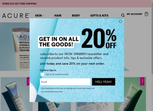 How acure.com looks like on a tablet such as an iPad.