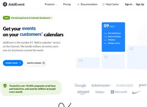 How addevent.com looks like on a tablet such as an iPad.
