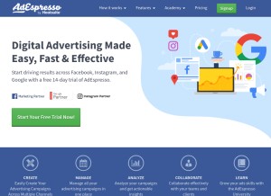 How adespresso.com looks like on a tablet such as an iPad.