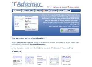 How adminer.org looks like on a tablet such as an iPad.