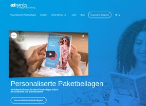 How adnymics.com looks like on a tablet such as an iPad.