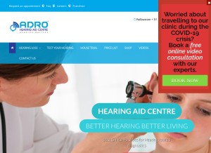 How adrohearingaid.com looks like on a tablet such as an iPad.