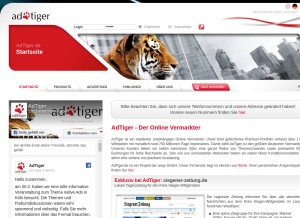 How adtiger.de looks like on a tablet such as an iPad.