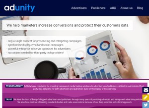 How adunity.com looks like on a tablet such as an iPad.