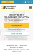 How advanceamerica.net looks like on a mobile device such as an iPhone.