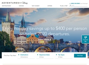 How adventuresbydisney.com looks like on a tablet such as an iPad.