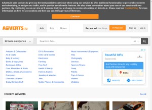 How adverts.ie looks like on a tablet such as an iPad.