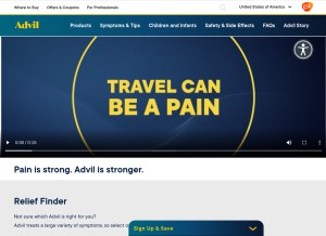How advil.com looks like on a tablet such as an iPad.