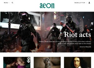 How aeon.co looks like on a tablet such as an iPad.