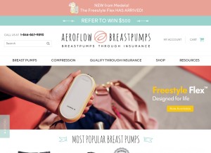 How aeroflowbreastpumps.com looks like on a tablet such as an iPad.