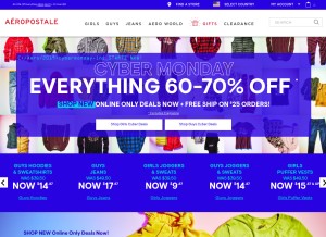 How aeropostale.com looks like on a tablet such as an iPad.