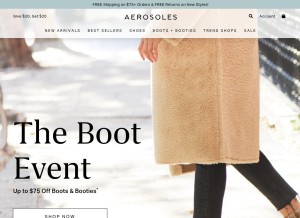 How aerosoles.com looks like on a tablet such as an iPad.