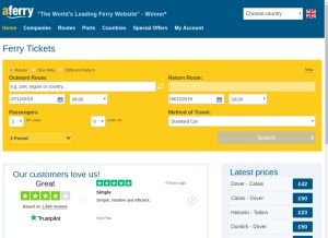 How aferry.com looks like on a tablet such as an iPad.