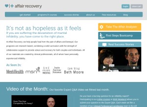 How affairrecovery.com looks like on a tablet such as an iPad.