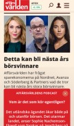 How affarsvarlden.se looks like on a mobile device such as an iPhone.