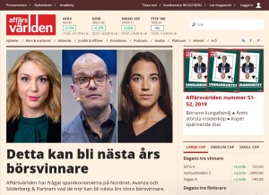 How affarsvarlden.se looks like on a tablet such as an iPad.